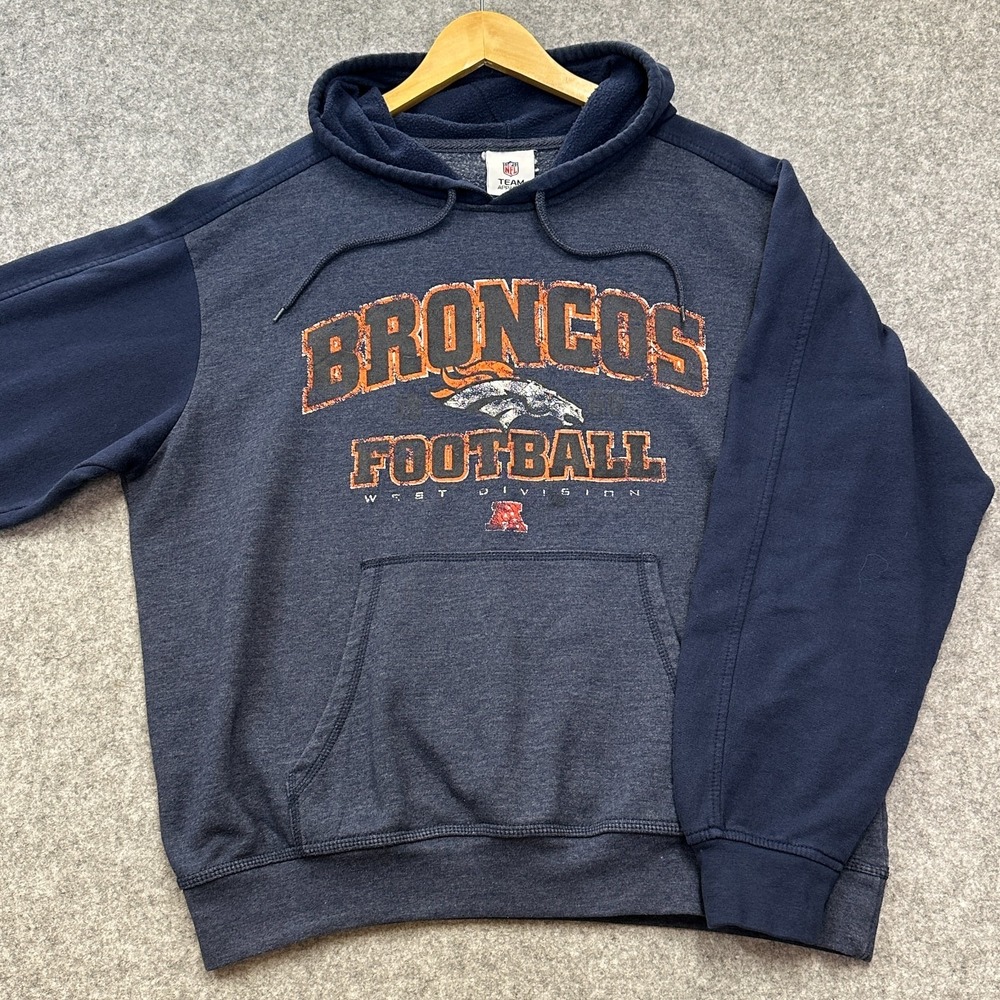 Vintage 90s‎ Denver Broncos NFL Team Apparel Hoodie Mens XL West Division Blue